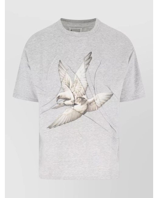 Maison Margiela Gray Graphic Crew Neck T Shirt Short Sleeves for men