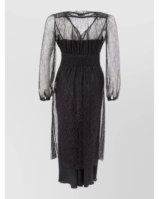 Lardini Black V-Neck Long-Sleeve Maxi Dress