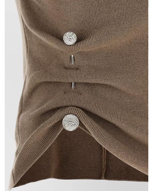 GIUSEPPE DI MORABITO Brown Jewel Brooch Knit Top Sleeveless Ruched