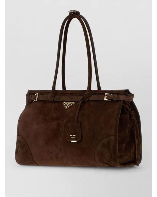 Prada Brown Large Bonnie Suede Tote Bag Shopping