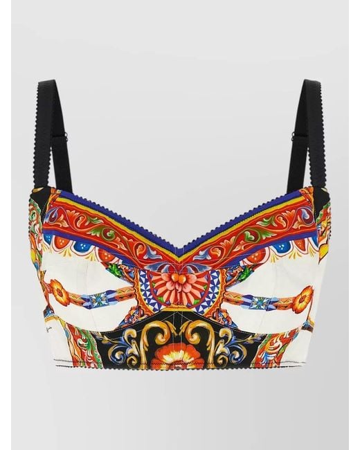 Dolce & Gabbana Multicolor Carretto Lace Crop Top Adjustable Straps
