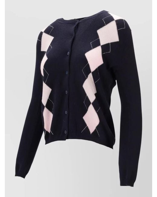 LA ROSE Blue Cardigan Argyle Pattern Long Sleeves Cash