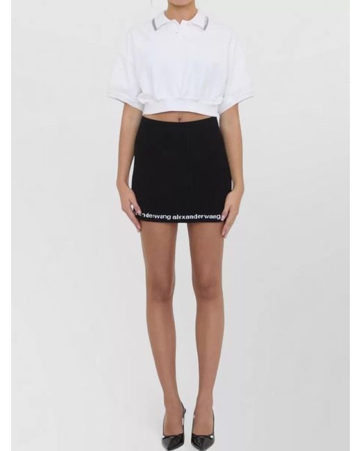 Alexander Wang Black Cotton Jersey Cropped Polo Shirt