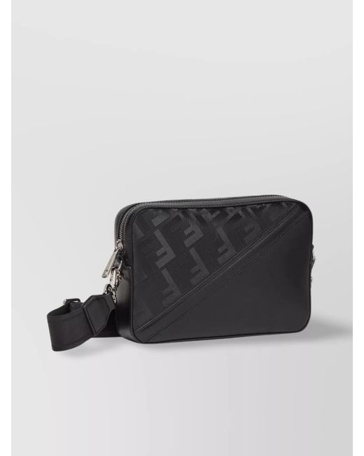 Fendi Black Leather Diagonal Camera Case Shoulder Bag for men