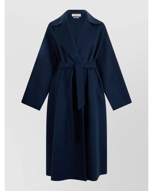 Weekend by Maxmara Blue Long Wool Midi Coat Belted Design