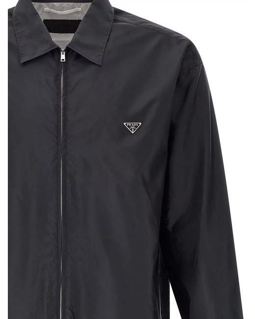Prada Blue Re Nylon Lightweight Overshirt Jacket for men