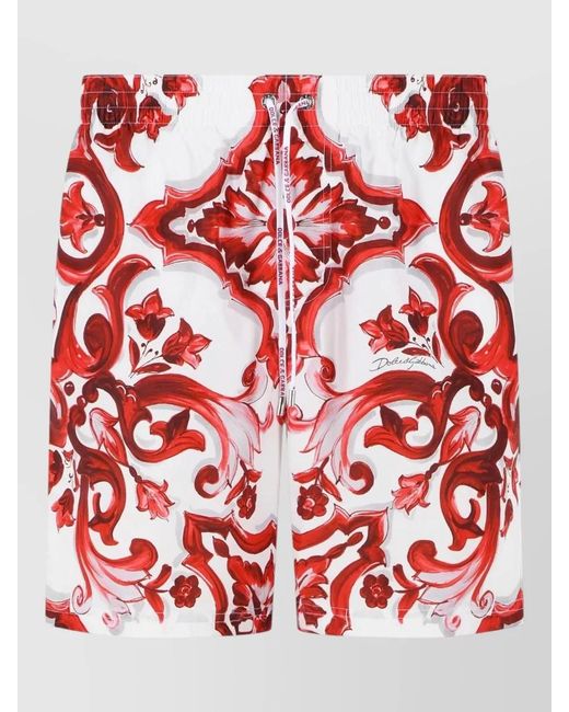 Dolce & Gabbana Red Maiolica Print Polyester Medium Boxer Shorts for men