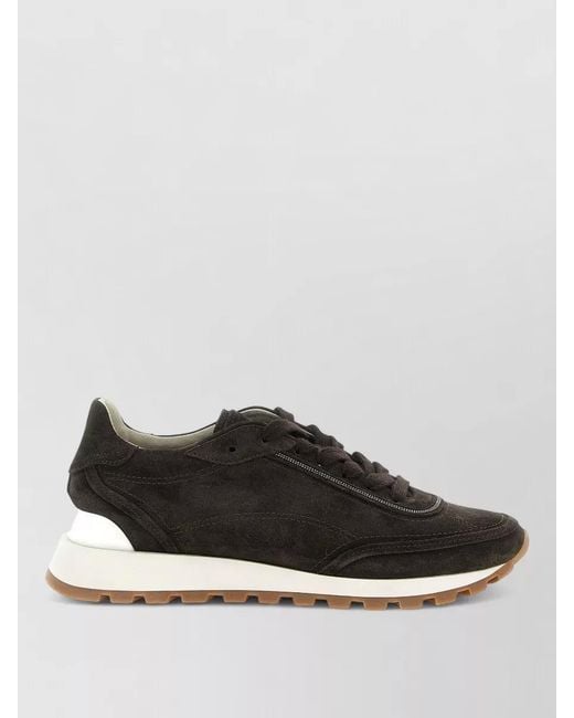 Brunello Cucinelli Black Monile Suede Lace Up Low Sneakers