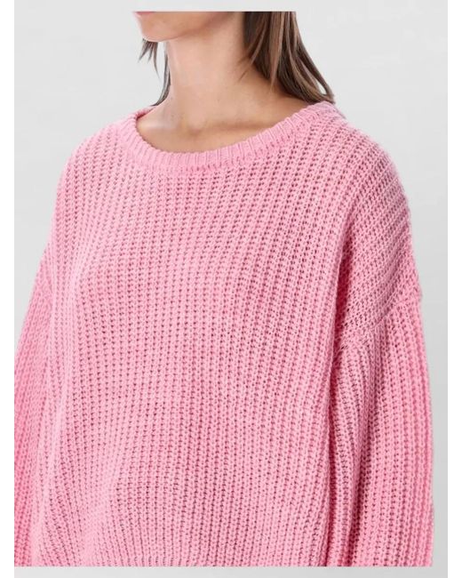 American Vintage Pink Ribbed Cropped Crew Neck Sweater