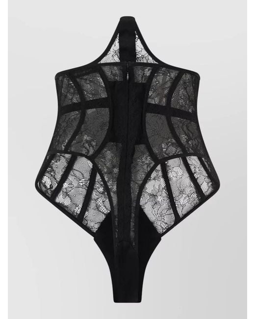 The Mannei Black Lace Corset Body High Neckline Sheer