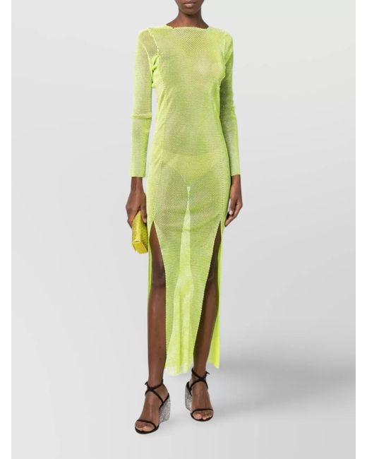 Santa Brands Green Rhinestone-Embellished Mesh Maxi Dress
