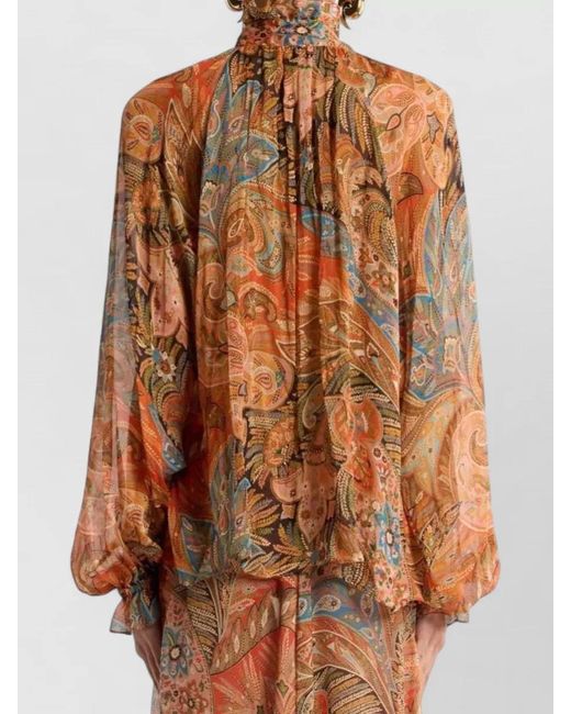 Etro Brown Shirt Frill Collar Paisley Print Design