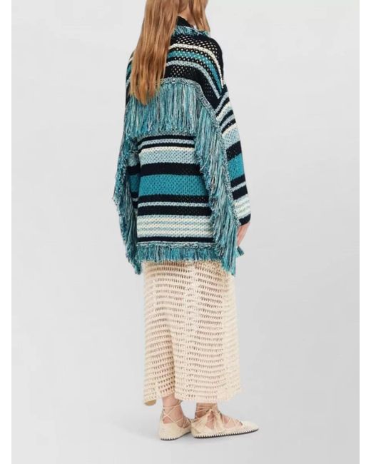 Alanui Gray Ocean Stripes Fringed Cardigan