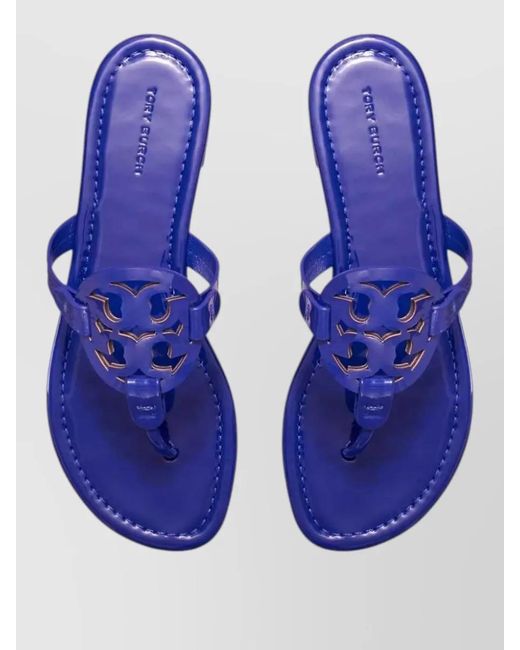 Tory Burch Blue Miller Sandals Calfskin Sole Patent Leather