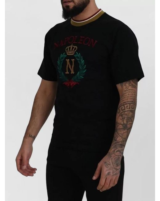 Dolce & Gabbana Black Cotton Embroidered Crewneck T-Shirt for men
