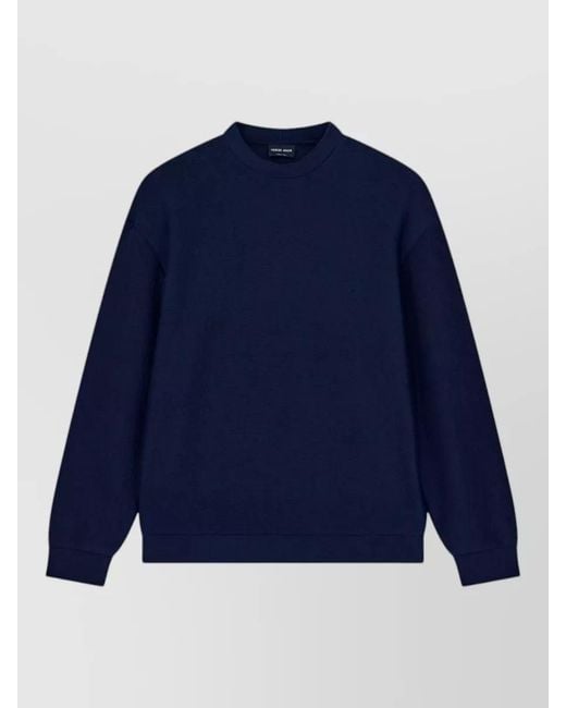 Giorgio Armani Blue Silk Blend Straight Knit Sweater Long Sleeves for men