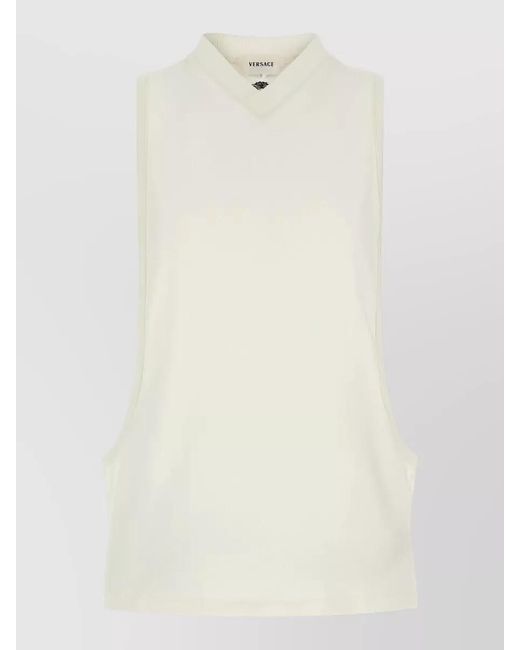 Versace White Medusa Tank Top Ribbed Collar Sleeveless V Neckline