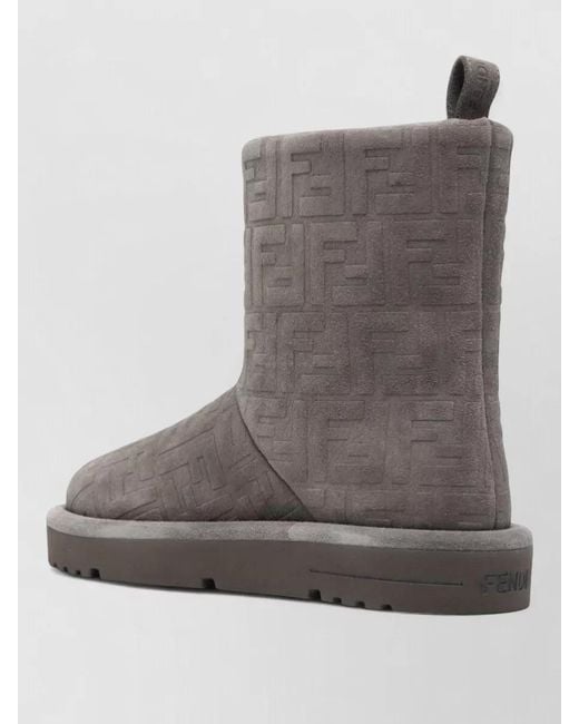 Fendi Gray Leather Embossed Ankle Boots