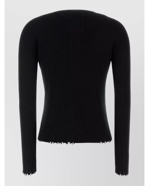 Uma Wang Black Cashmere Henley Sweater Button Detail Frayed
