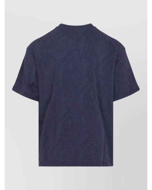 Etro Blue Cotton Paisley Print Short-Sleeve T-Shirt for men