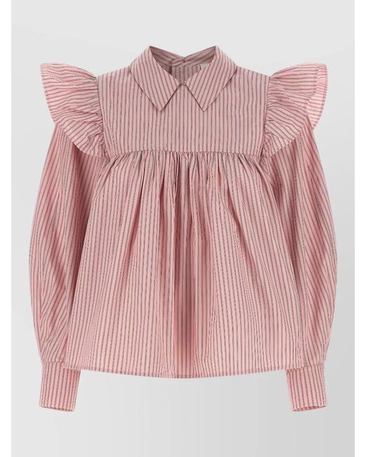 Ganni Pink Striped Cotton Blouse