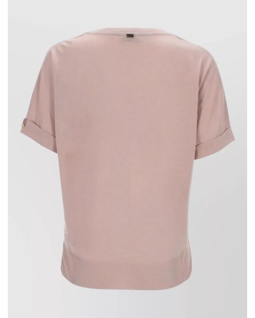 Herno Pink Round Neck Top Short Sleeves Cuffs