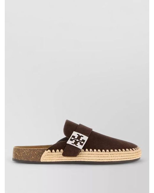 Tory Burch Brown Suede Mellow Mules Slippers Contrast Stitching