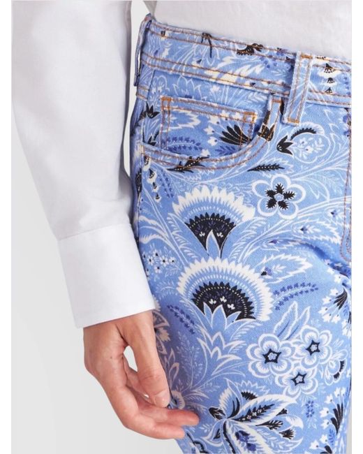Etro Blue Printed Denim Mid-Rise Skinny Jeans