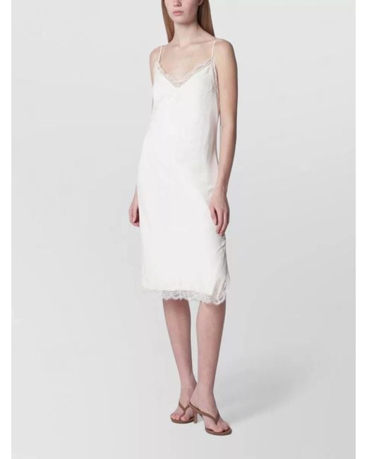 Rohe White Lace Trim Midi Dress Spaghetti Straps Neckline