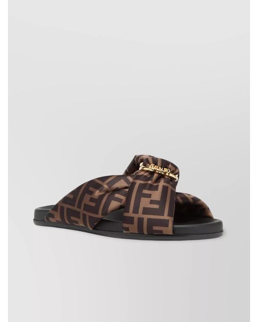 Fendi Multicolor Printed Satin Slide Sandals