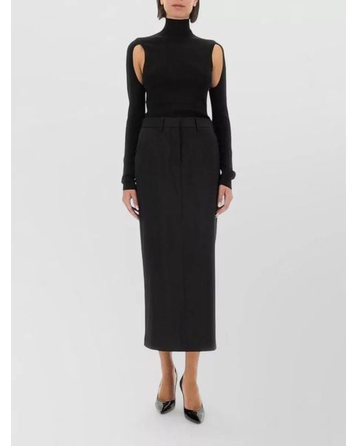 Helmut Lang Black Knit Top Slim Fit Turtleneck Cutout Shoulders
