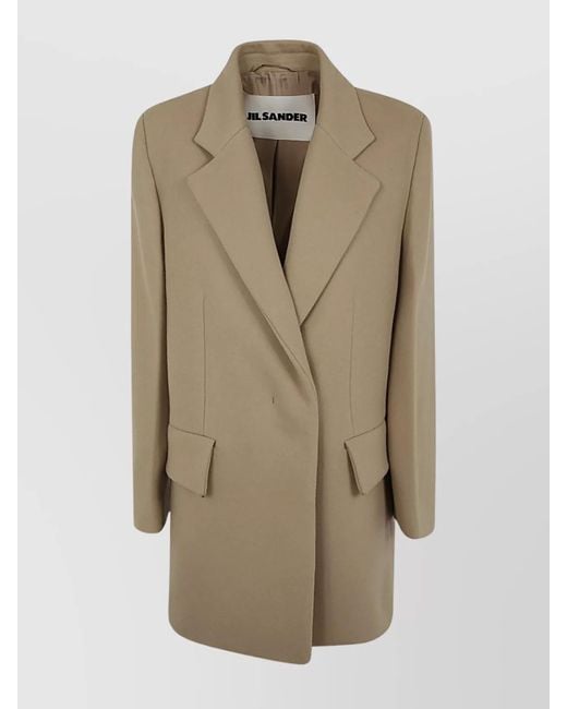 Jil Sander Natural Wool Double Breasted Tailored Coat