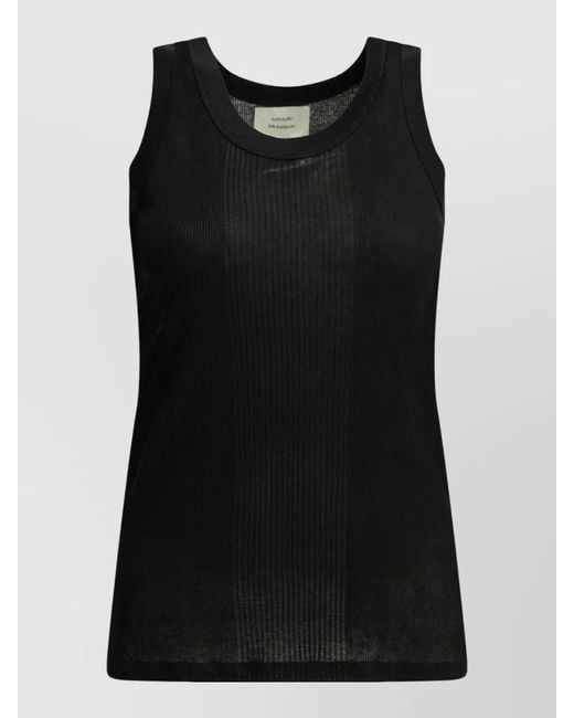 Loulou de Saison Black Ribbed Scoop Neck Sleeveless Knit Top