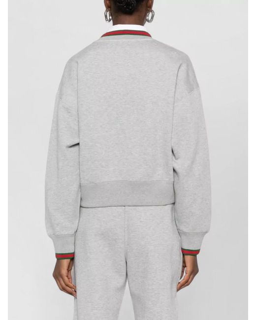 Gucci White Cropped Knit Cardigan Striped Trim V Neckline