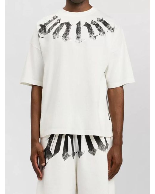 Palm Angels White Large Neck Logo Loose Fit T-Shirt for men