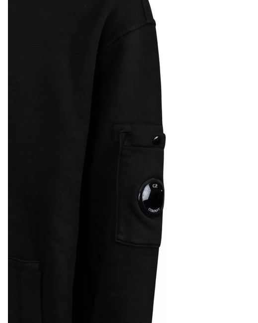 C P Company Black Hooded Cotton Sweatshirt Arm And Front Pockets for men