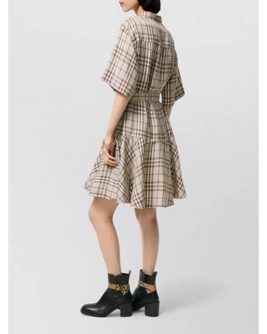 Burberry Natural Check Linen Blend Short Sleeve Dress