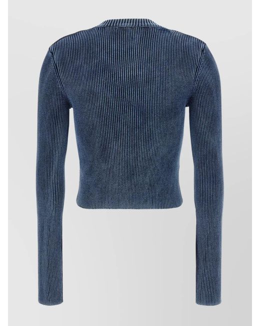 DIESEL Blue Ribbed Cutout Long-Sleeve Top