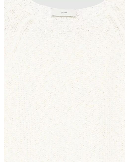 DUNST White Crochet Crewneck Sweater Long Sleeves