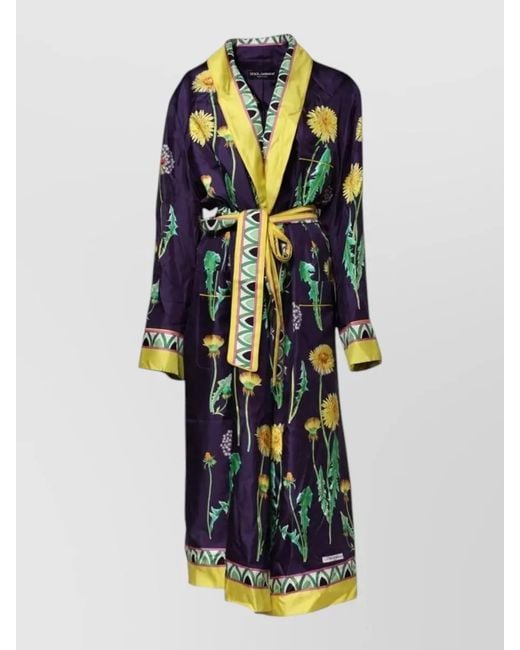 Dolce & Gabbana White Floral Silk Long Sleeve Lounge Robe