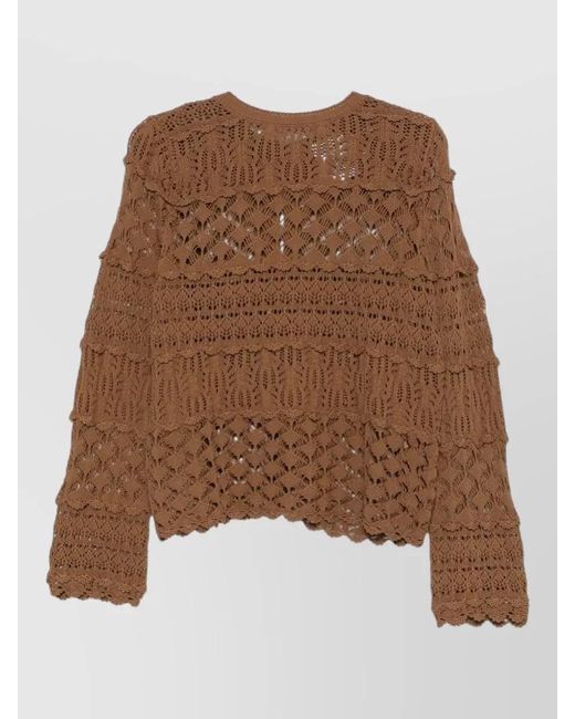 Semicouture Brown Zilla Cotton Cardigan Crochet Knit Tiered