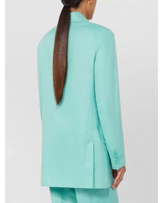 Max Mara Green Olimpia Double Breasted Chevron Linen Blazer