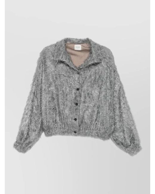 Alysi Gray Cropped Fringed Knit Blouson Jacket