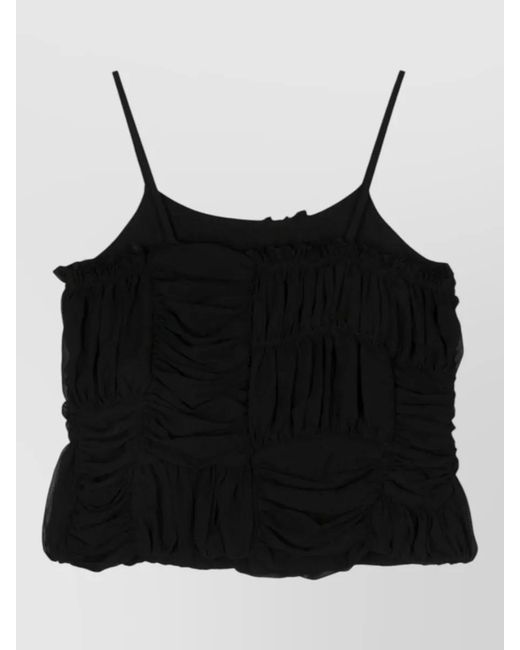 Comme des Garçons Black Sleeveless Ruched Top Round Neck Ruffles