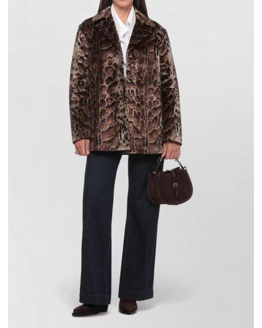 Etro Brown Short Animalier Padded Jacket Lapel Collar