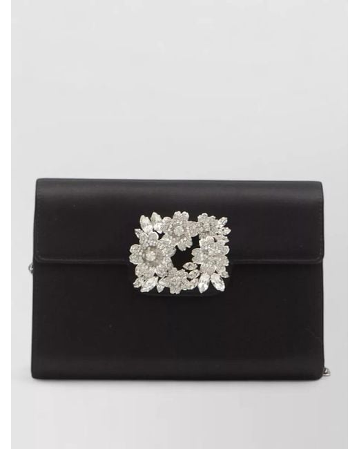 Roger Vivier Black Mini Satin Clutch Efflorescence Crystal Buckle