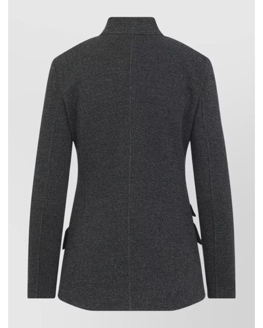 Giorgio Armani Black Tailored Blazer Stand Collar Herringbone Pockets