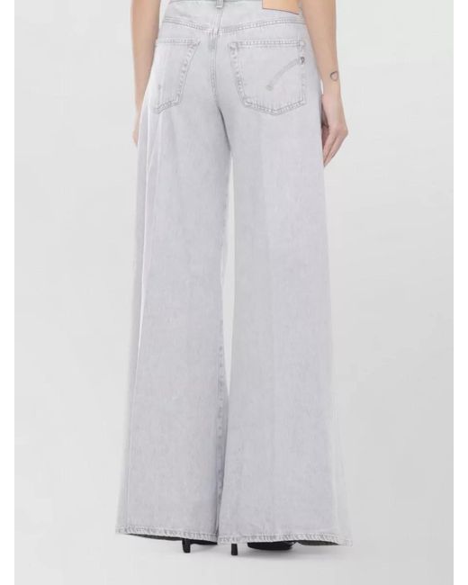 Dondup Gray Wide Leg Cotton Palazzo Jeans Zip Detail