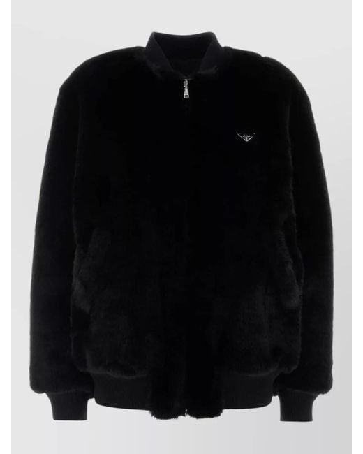 Prada Black Faux Fur Bomber Jacket