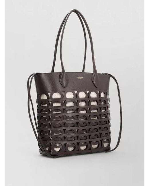 Ferragamo Black Gancini M Leather Beach Tote Bag